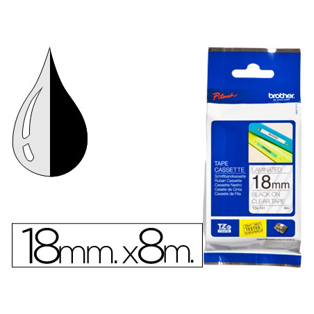 Cinta brother tze-141 transparente-negro 18mm longitud 8 mt