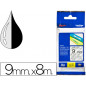 Cinta brother tze121 transparente-negro 9mm longitud 8 mt