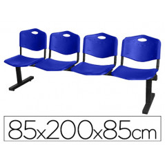 Bancada q-connect de espera estructura hierro negro cuatro asientos y respaldo pvc 850x2000x420 mm azul
