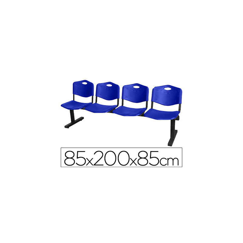 Bancada q-connect de espera estructura hierro negro cuatro asientos y respaldo pvc 850x2000x420 mm azul
