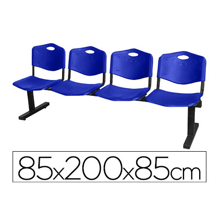 Bancada pyc de espera estructura hierro negro cuatro asientos y respaldo pvc 850x2000x420 mm azul