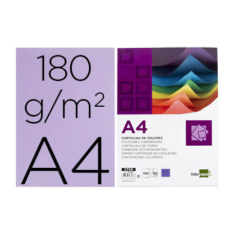 Cartulina liderpapel a4 180g/m2 lila paquete de 100 hojas