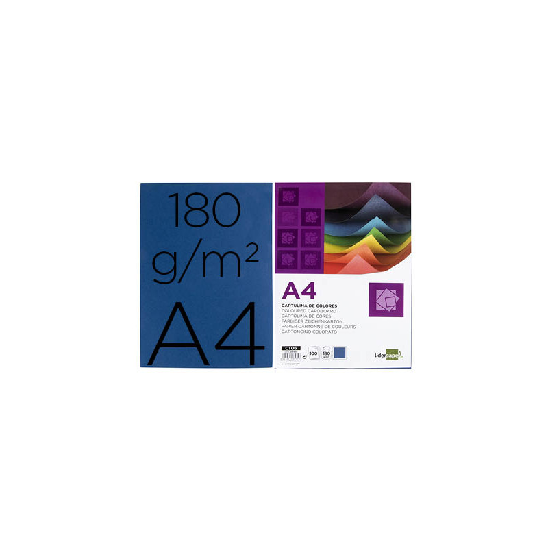 Cartulina liderpapel a4 180g/m2 azul ultramar paquete de 100 hojas