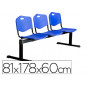 Bancada pyc de espera estructura hierro negro tres asientos y respaldo pvc 810x1780x600 mm azul