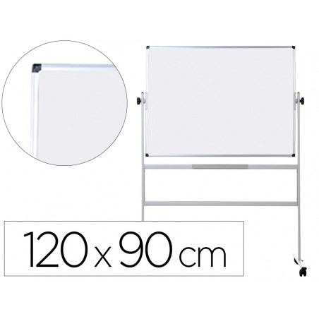 Pizarra blanca q-connect doble cara melamina marco de aluminio 120x90 cm giratoria