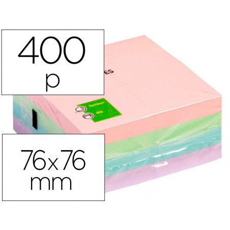 Bloc de notas adhesivas quita y pon q-connect 76x76 mm pastel con 400 hojas