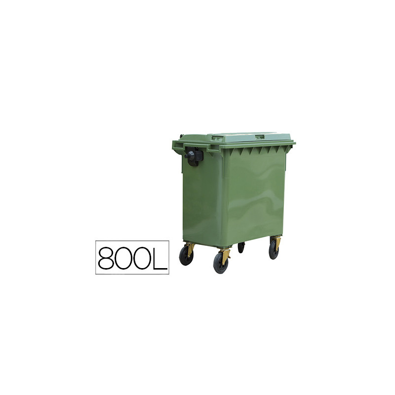 Contenedor plastico con tapadera 800 l 4 ruedas con freno color verde 1360x770x1269 mm