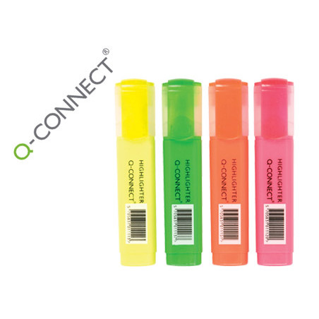Rotulador q-connect fluorescente surtido caja de 4 unidades colores surtidos
