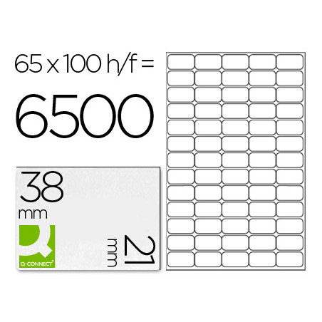 Etiqueta adhesiva q-connect kf01581 tamaño 38,1x21,2mm fotocopiadora laser ink-jet caja con 100 hojas din a4