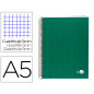Cuaderno espiral liderpapel a5 micro papercoat tapa forrada 140h 75 gr cuadro5mm 5 bandas 6 taladros verde