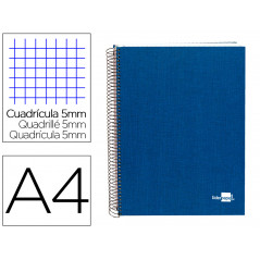 Cuaderno espiral liderpapel a4 micro papercoat tapa forrada 140h 75 gr cuadro5mm 5 bandas 4 taladros azul