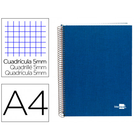 Cuaderno espiral liderpapel a4 micro papercoat tapa forrada 140h 75 gr cuadro5mm 5 bandas 4 taladros azul