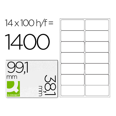Etiqueta adhesiva q-connect kf01585 tamaño 99,1x38,1 mm fotocopiadora laser ink-jet caja con 100 hojas din a4