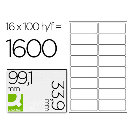 Etiqueta adhesiva q-connect kf01584 tamaño 99,1x33,9 mm fotocopiadora laser ink-jet caja con 100 hojas din a4