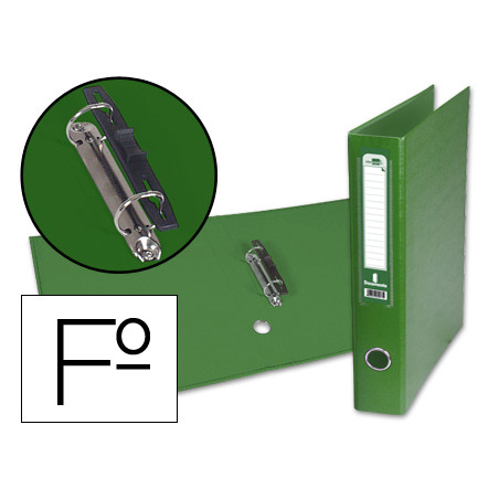 Carpeta de 2 anillas 40mm mixt as liderpapel folio forrado papercoat con ollao y tarjetero compresor plastico verde