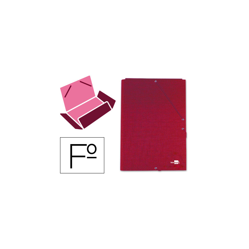 Carpeta liderpapel gomas tres solapas carton forrado folio color rojo