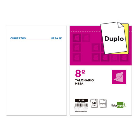 Talonario liderpapel camarero 8º original y copia t231 papel autocopiante
