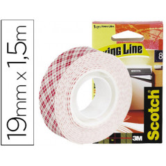 Soporte adhesivo cinta scotch doble cara superresintente 1,5 mt x 19 mm