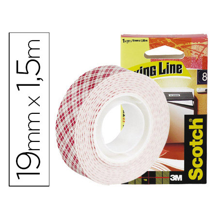 Soporte adhesivo cinta scotch doble cara superresintente 1,5 mt x 19 mm