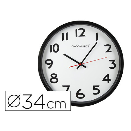 Reloj q-connect de pared plastico oficina redondo 34 cm marco negro