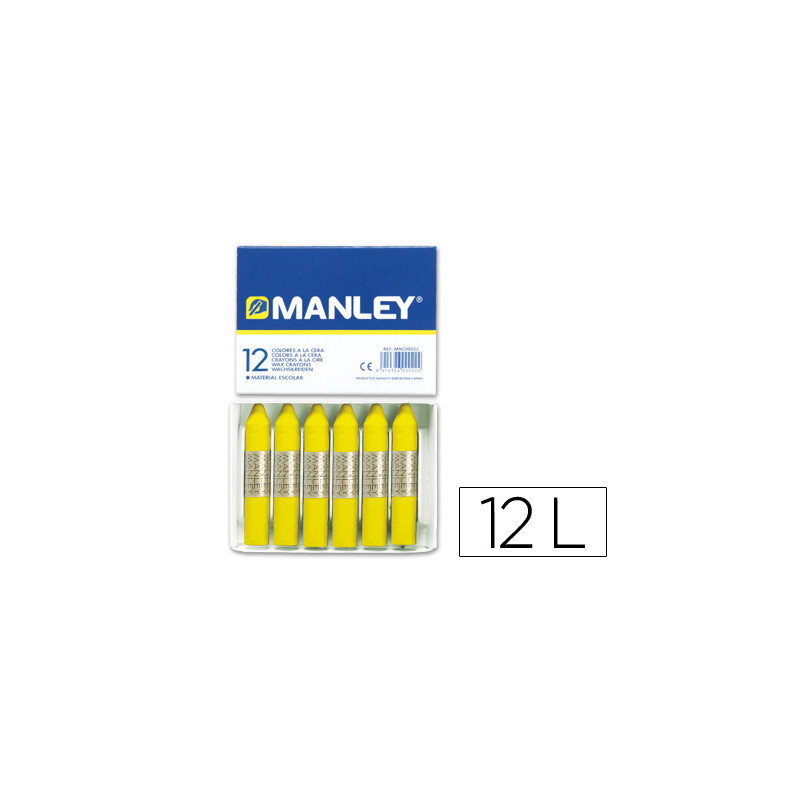 Lapices cera manley unicolor amarillo limon n.2 caja de 12 unidades