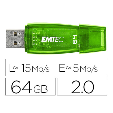 Memoria usb emtec flash c410 64 gb 2.0 verde