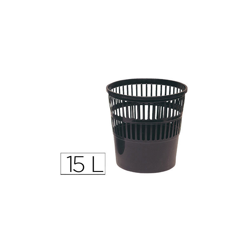 Papelera plastico q-connect 15 litros rejilla color negro 285x290 mm