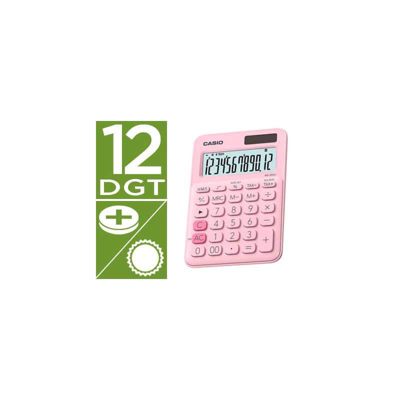 Calculadora casio ms-20uc-pk sobremesa 12 dígitos tax +/- color rosa