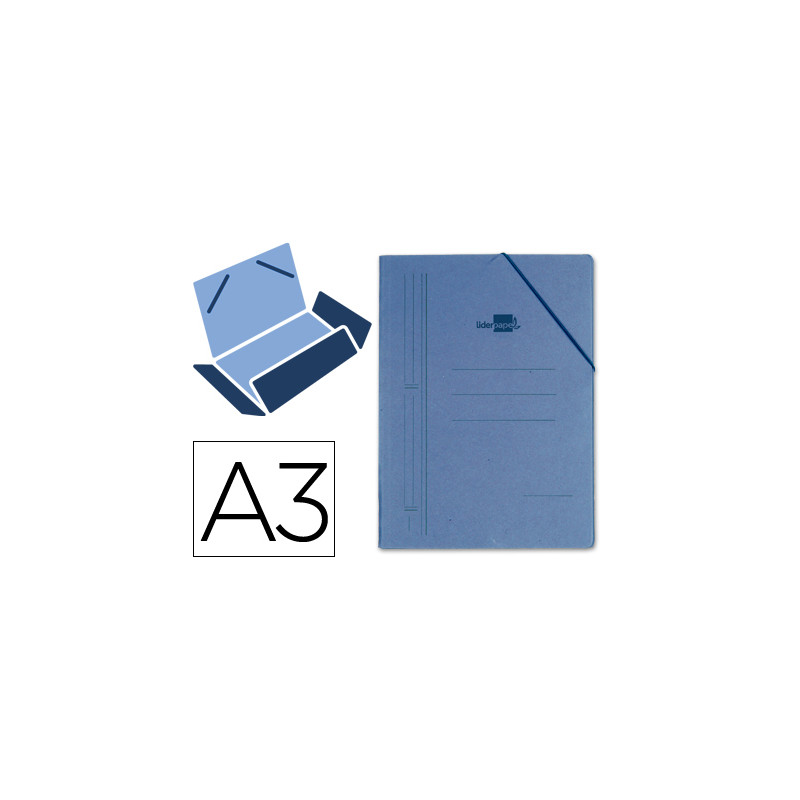 Carpeta liderpapel gomas tres solapas carton prespan a3 color azul