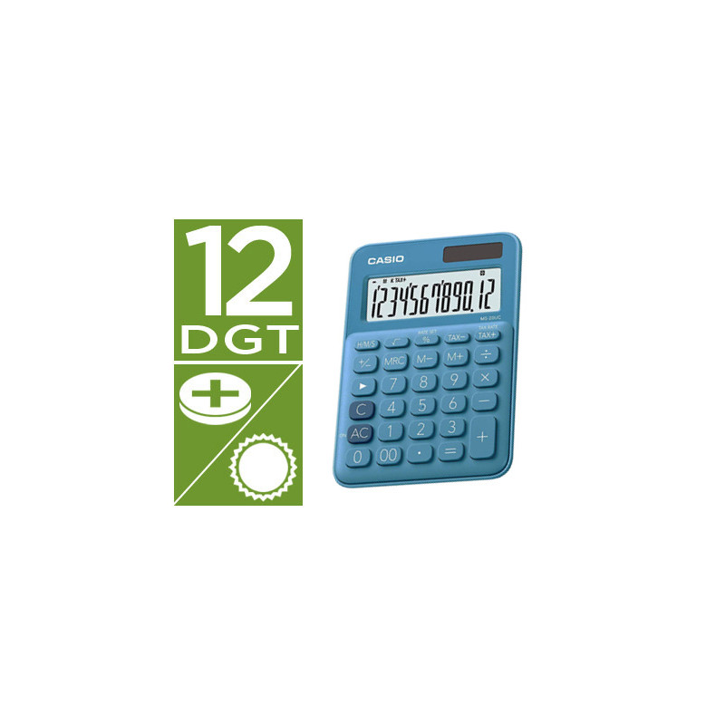 Calculadora casio ms-20uc-bu sobremesa 12 dígitos tax +/- color azul