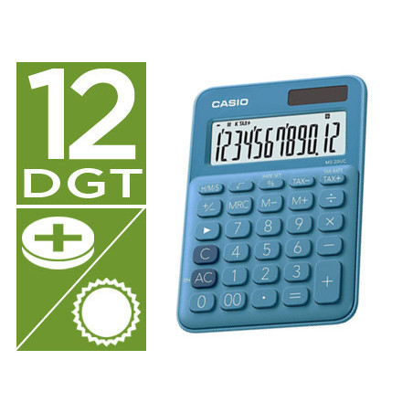Calculadora casio ms-20uc-bu sobremesa 12 dígitos tax +/- color azul