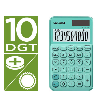 Calculadora casio sl-310uc-gn bolsillo 10 digitos tax +/- tecla doble cero color verde