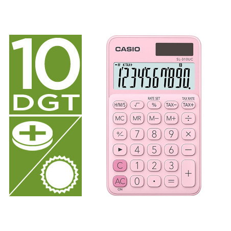 Calculadora casio sl-310uc-pk bolsillo 10 dígitos tax +/- tecla doble cero color rosa