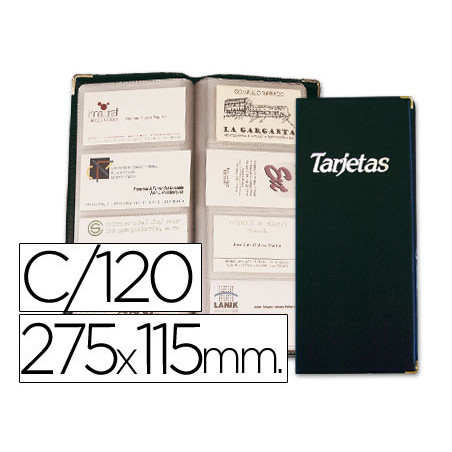 Tarjetero esselte pvc negro con cantoneras doradas para 120 tarjetas estandar y 30 tarjetas grandes 275x115 mm