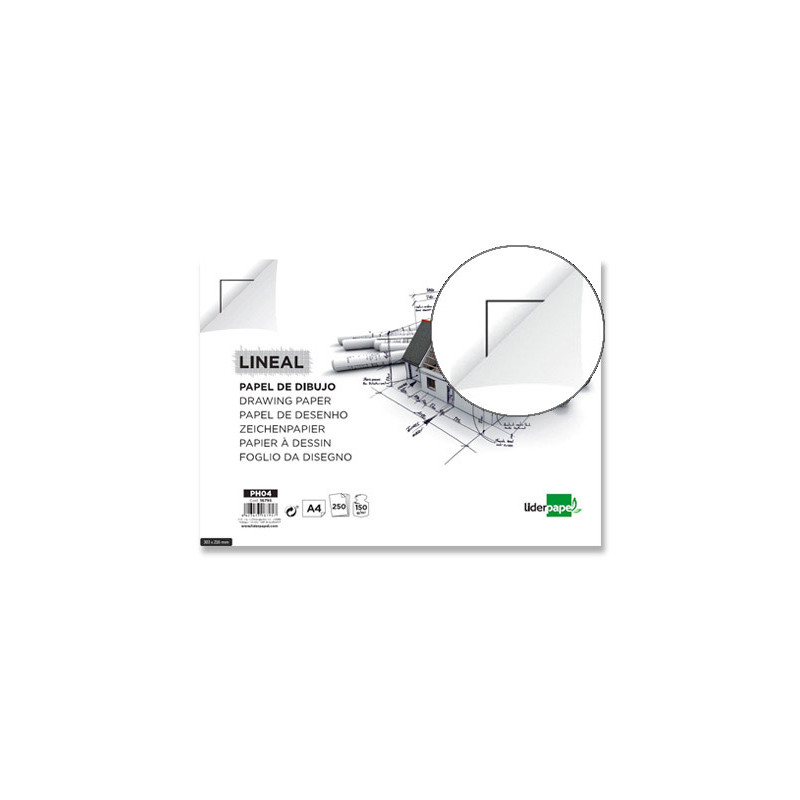 Papel dibujo liderpapel 210x297mm 150g/m2 con cajetin para datos