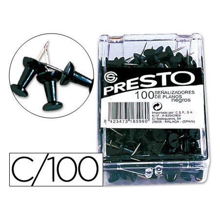 Señalizador de planos presto negro caja de 100 unidades