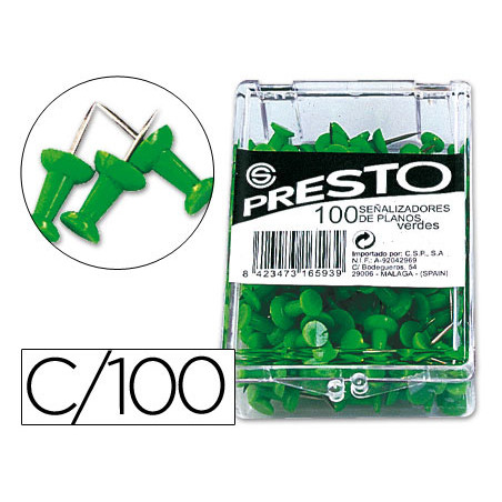 Señalizador de planos presto verde caja de 100 unidades