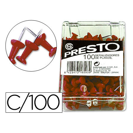 Señalizador de planos presto rojo caja de 100 unidades
