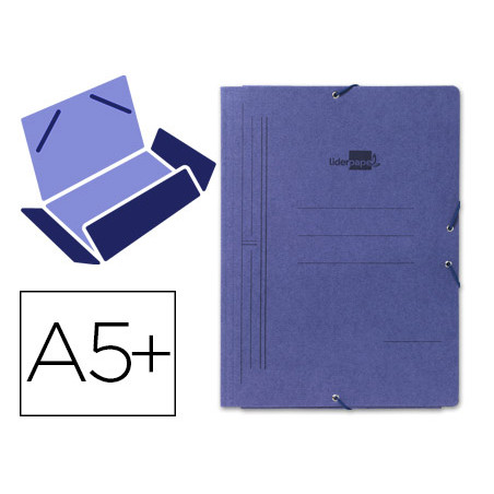Carpeta liderpapel gomas cuarto 3 solapas carton pintado azul