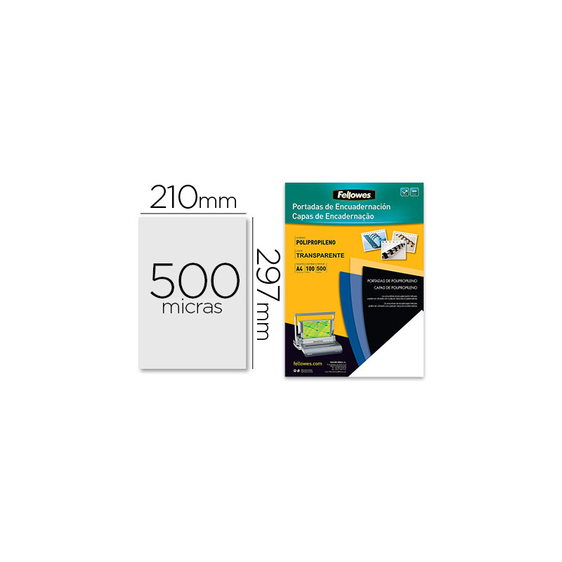 Tapa de encuadernacion fellowes din a4 polipropileno transparente 450 micras pack de 100 unidades