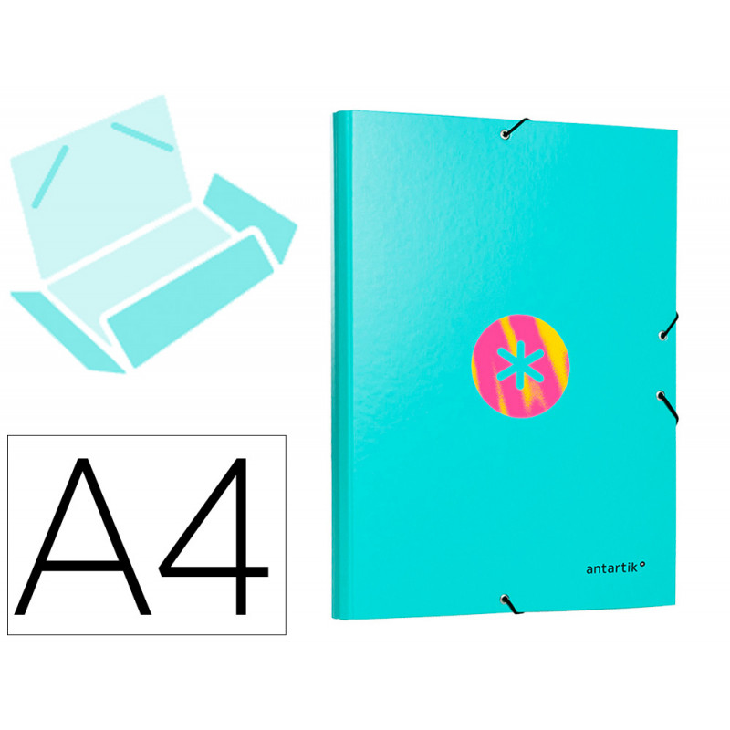 Carpeta liderpapel antartik gomas a4 3 solapas carton forrado trending color turquesa