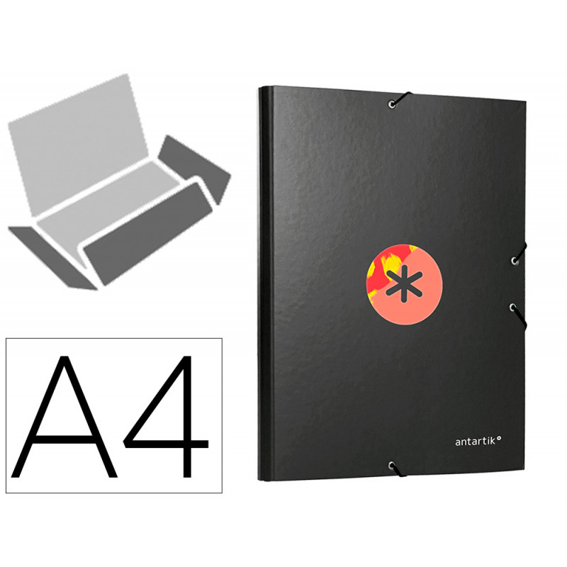 Carpeta liderpapel antartik gomas a4 3 solapas carton forrado trending color negro