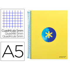 Cuaderno espiral liderpapel a5 micro antartik tapa forrada120h 100 gr cuadro 5mm 5 banda6 taladros trending amarillo