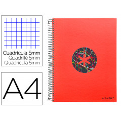 Cuaderno espiral liderpapel a4 micro antartik tapa forrada120h 100 gr cuadro 5 banda 4 taladros trending rojo