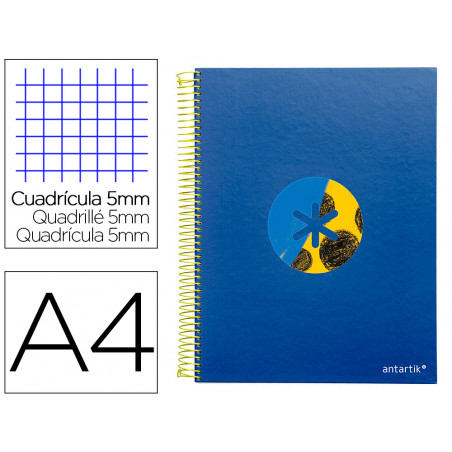 Cuaderno espiral liderpapel a4 micro antartik tapa forrada120h 100 gr cuadro 5 banda 4 taladros trending azul