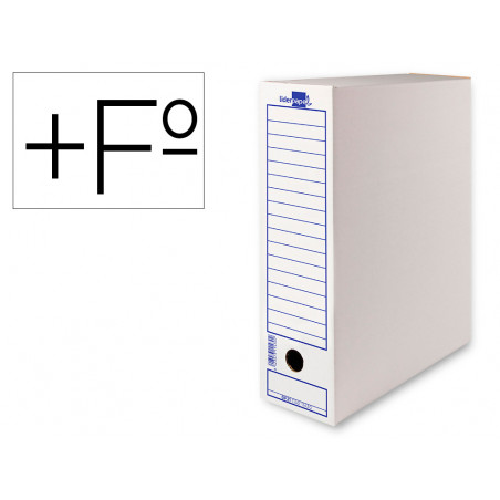 Caja archivo definitivo liderpapel folio prolongado carton reciclado 400g/m2 lomo 116 mm blanco 388x116x275 mm