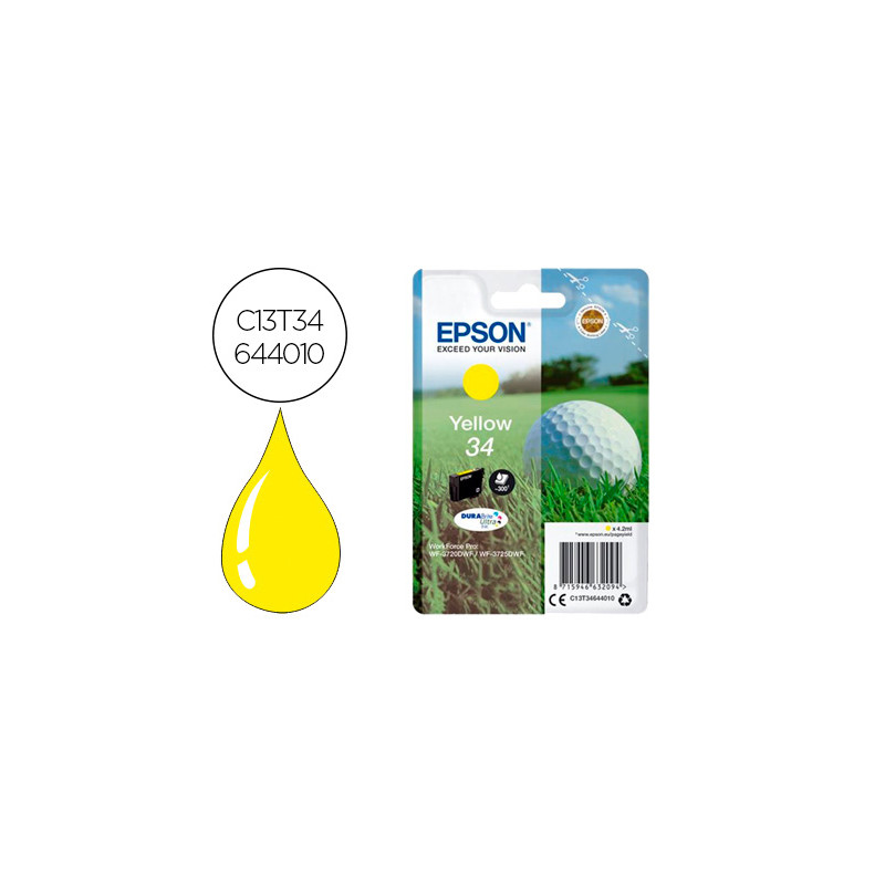 Ink-jet epson 34 workforce pro wf-3720 / wf-3720dwf / wf-3725dwf amarillo 300 paginas