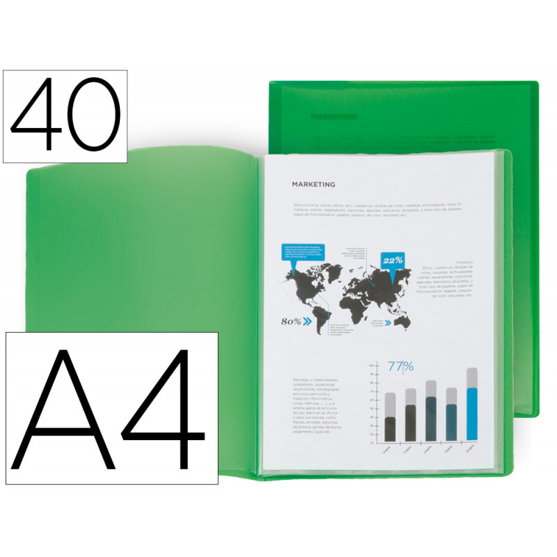 Carpeta liderpapel escaparate 40 fundas polipropileno din a4 verde translucido
