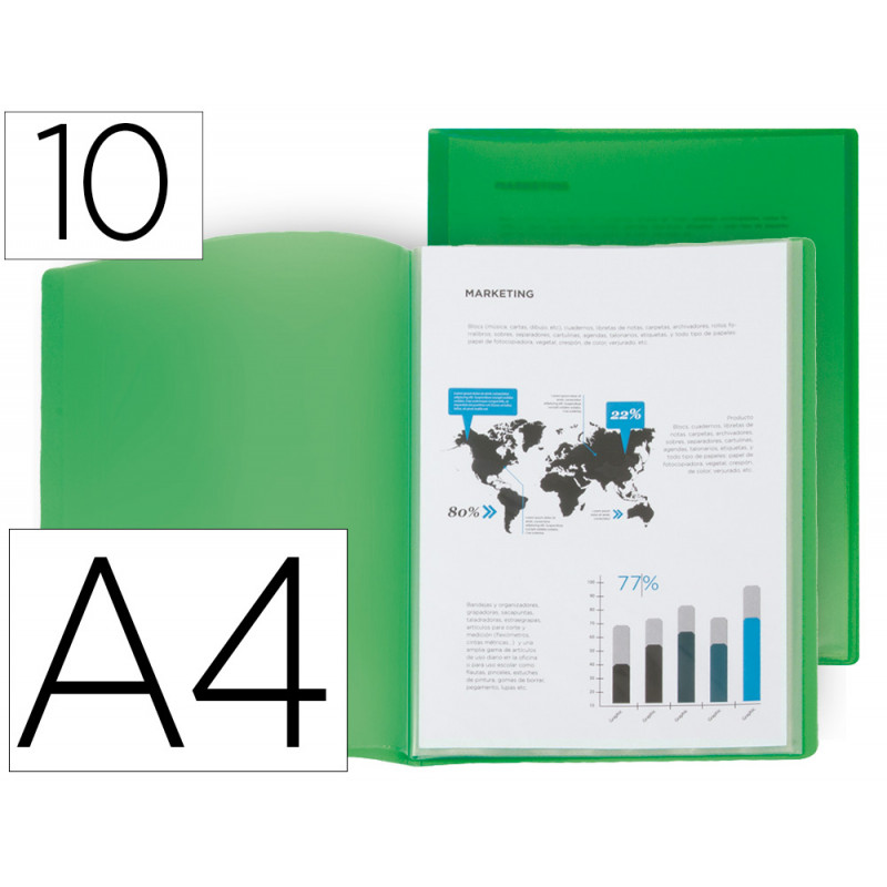 Carpeta liderpapel escaparate 10 fundas polipropileno din a4 verde translucido