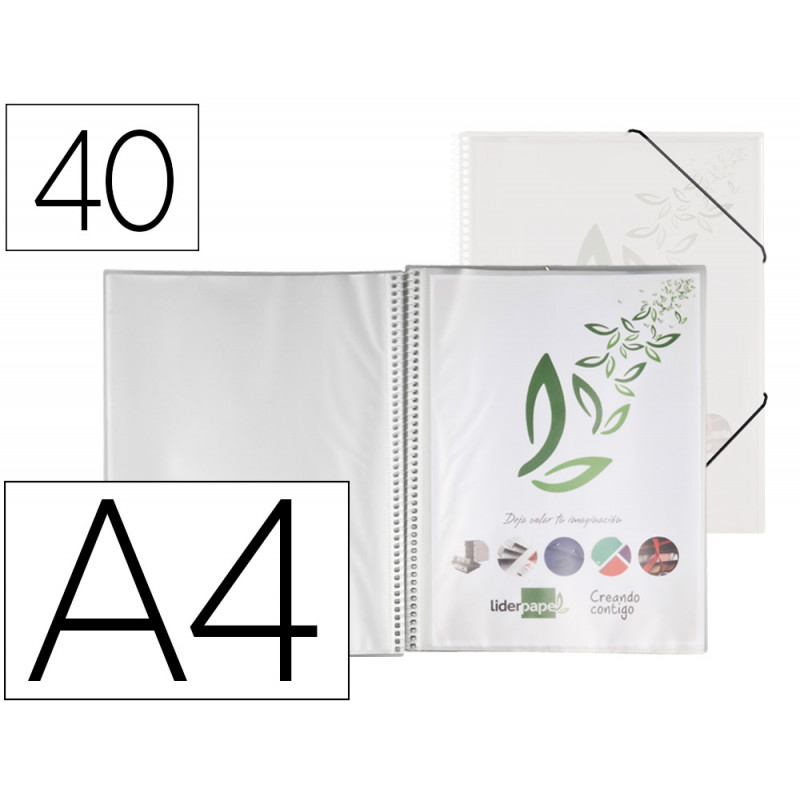 Carpeta liderpapel escaparate con espiral 40 fundas polipropileno din a4 transparente